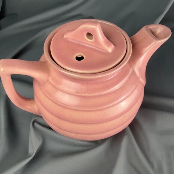 Vintage Pink Pottery Teapot Ribbed Ringware Style 1930s Art Deco 7.5x6.5 - Picture 7 of 8